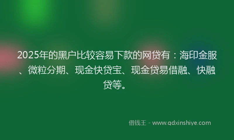2025年的黑户比较容易下款的网贷有：海印金服、微粒分期、现金快贷宝、现金贷易借融、快融贷等。