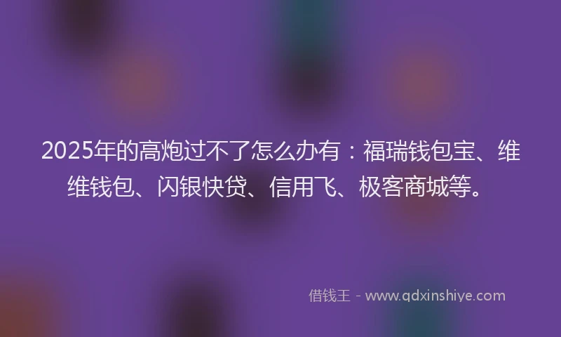 2025年的高炮过不了怎么办有：福瑞钱包宝、维维钱包、闪银快贷、信用飞、极客商城等。