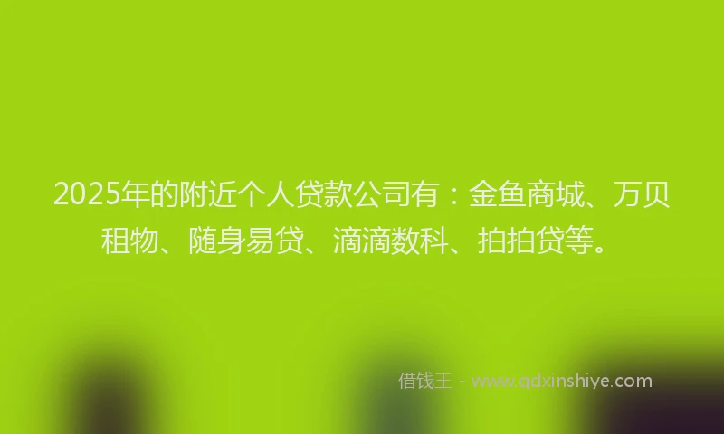 2025年的附近个人贷款公司有：金鱼商城、万贝租物、随身易贷、滴滴数科、拍拍贷等。