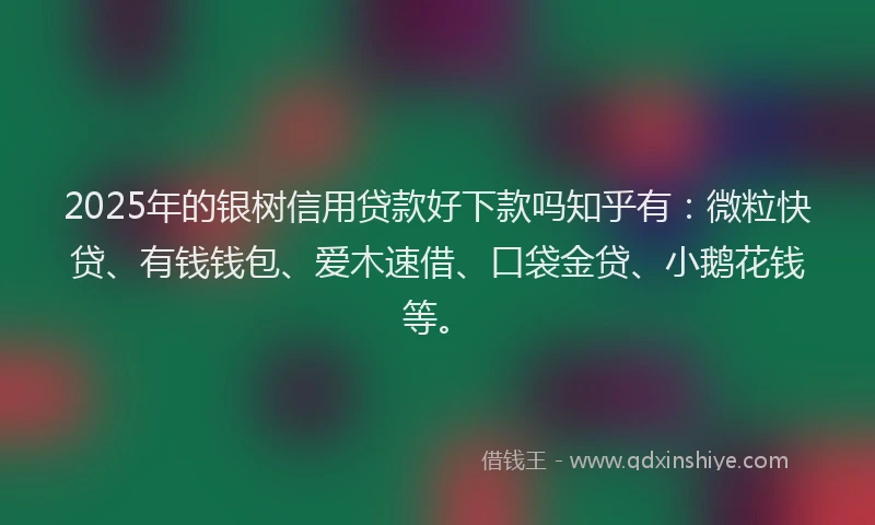 2025年的银树信用贷款好下款吗知乎有：微粒快贷、有钱钱包、爱木速借、口袋金贷、小鹅花钱等。