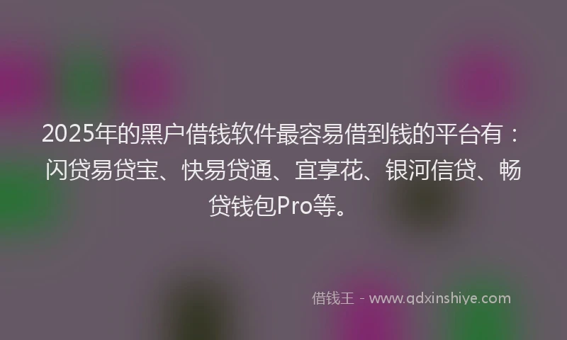 2025年的黑户借钱软件最容易借到钱的平台有：闪贷易贷宝、快易贷通、宜享花、银河信贷、畅贷钱包Pro等。