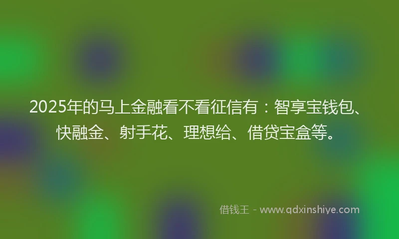 2025年的马上金融看不看征信有：智享宝钱包、快融金、射手花、理想给、借贷宝盒等。