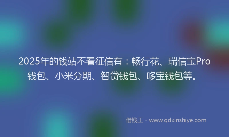 2025年的钱站不看征信有：畅行花、瑞信宝Pro钱包、小米分期、智贷钱包、哆宝钱包等。
