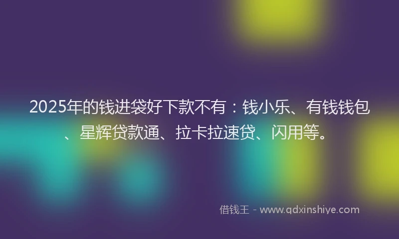 2025年的钱进袋好下款不有：钱小乐、有钱钱包、星辉贷款通、拉卡拉速贷、闪用等。