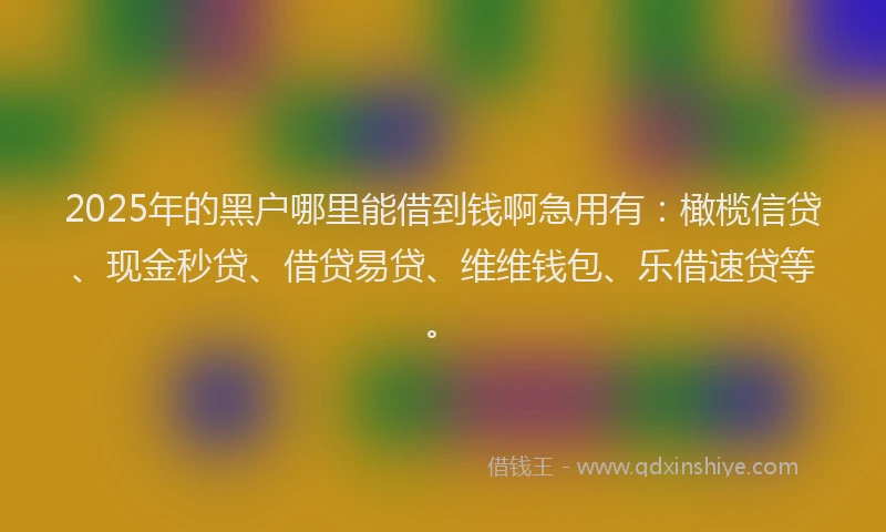 2025年的黑户哪里能借到钱啊急用有：橄榄信贷、现金秒贷、借贷易贷、维维钱包、乐借速贷等。