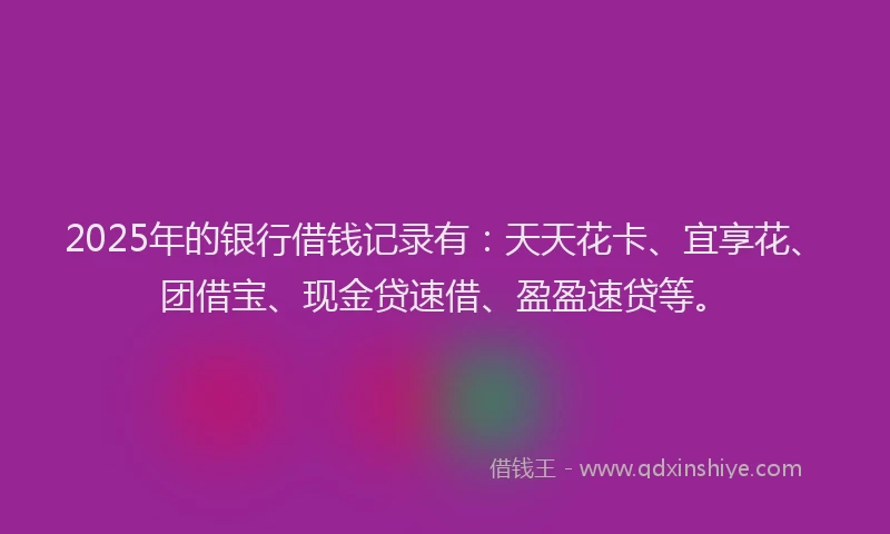 2025年的银行借钱记录有：天天花卡、宜享花、团借宝、现金贷速借、盈盈速贷等。