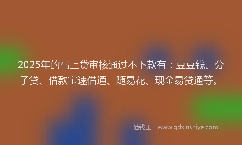 2025年的马上贷审核通过不下款有：豆豆钱、分子贷、借款宝速借通、随易花、现金易贷通等。