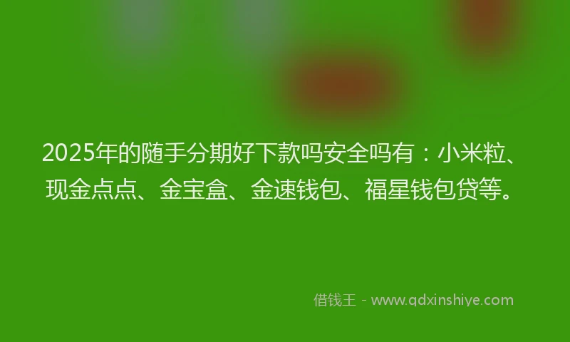 2025年的随手分期好下款吗安全吗有：小米粒、现金点点、金宝盒、金速钱包、福星钱包贷等。