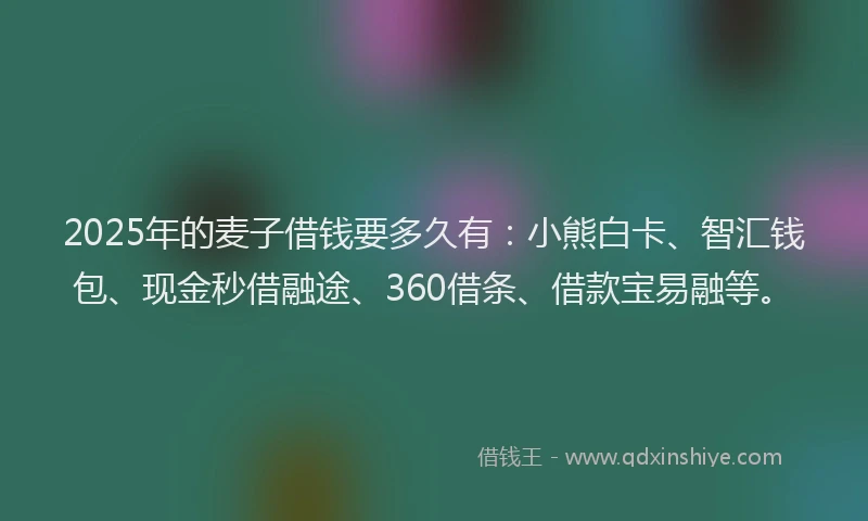 2025年的麦子借钱要多久有：小熊白卡、智汇钱包、现金秒借融途、360借条、借款宝易融等。