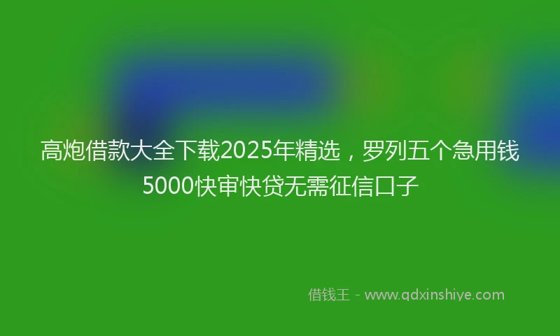 高炮借款大全下载2025年精选，罗列五个急用钱5000快审快贷无需征信口子