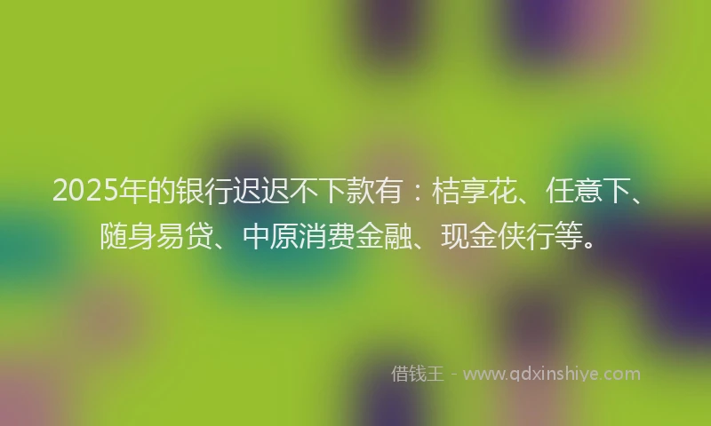 2025年的银行迟迟不下款有：桔享花、任意下、随身易贷、中原消费金融、现金侠行等。