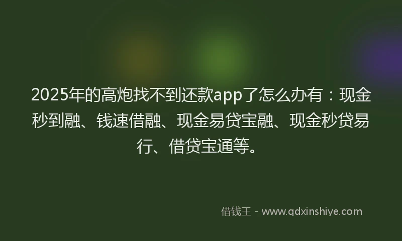 2025年的高炮找不到还款app了怎么办有：现金秒到融、钱速借融、现金易贷宝融、现金秒贷易行、借贷宝通等。