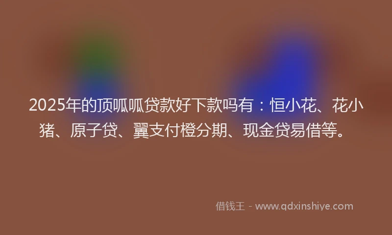 2025年的顶呱呱贷款好下款吗有：恒小花、花小猪、原子贷、翼支付橙分期、现金贷易借等。