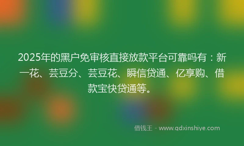 2025年的黑户免审核直接放款平台可靠吗有：新一花、芸豆分、芸豆花、瞬信贷通、亿享购、借款宝快贷通等。