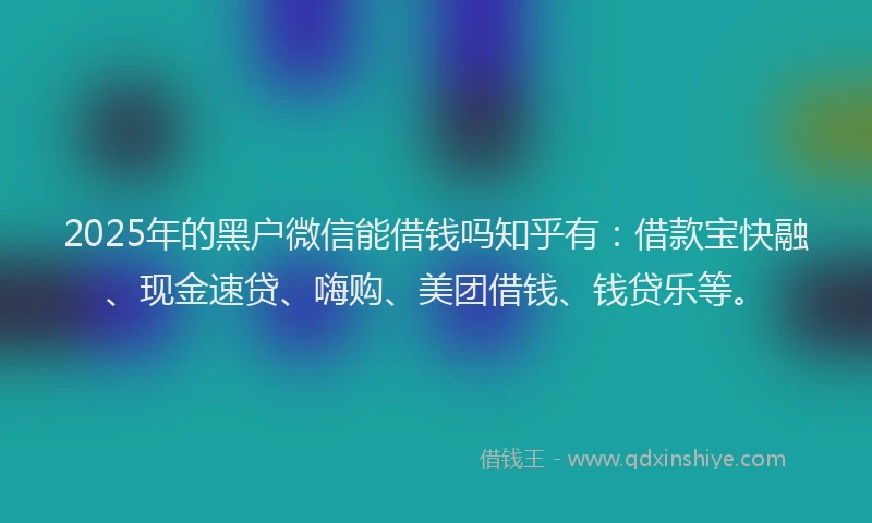 2025年的黑户微信能借钱吗知乎有：借款宝快融、现金速贷、嗨购、美团借钱、钱贷乐等。
