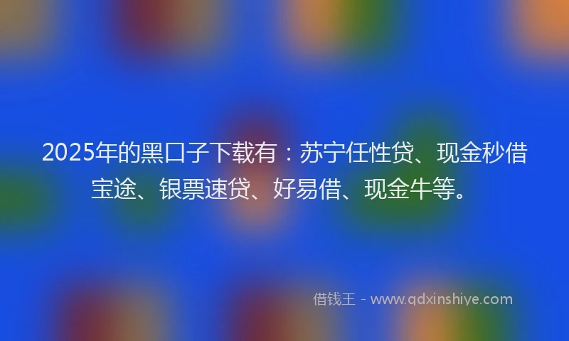 2025年的黑口子下载有：苏宁任性贷、现金秒借宝途、银票速贷、好易借、现金牛等。