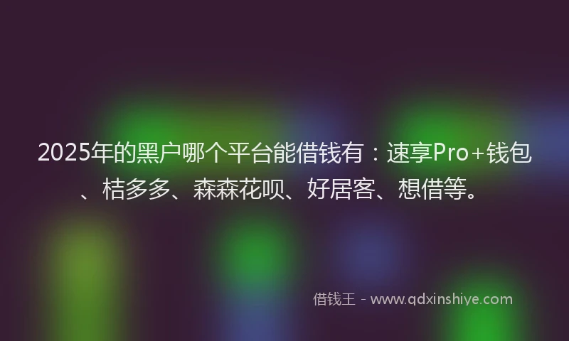 2025年的黑户哪个平台能借钱有：速享Pro+钱包、桔多多、森森花呗、好居客、想借等。