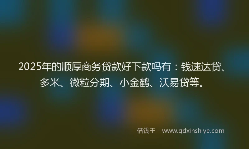 2025年的顺厚商务贷款好下款吗有：钱速达贷、多米、微粒分期、小金鹤、沃易贷等。