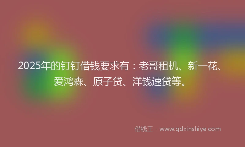 2025年的钉钉借钱要求有：老哥租机、新一花、爱鸿森、原子贷、洋钱速贷等。