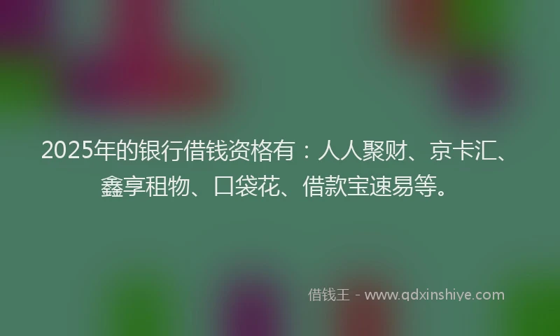 2025年的银行借钱资格有：人人聚财、京卡汇、鑫享租物、口袋花、借款宝速易等。