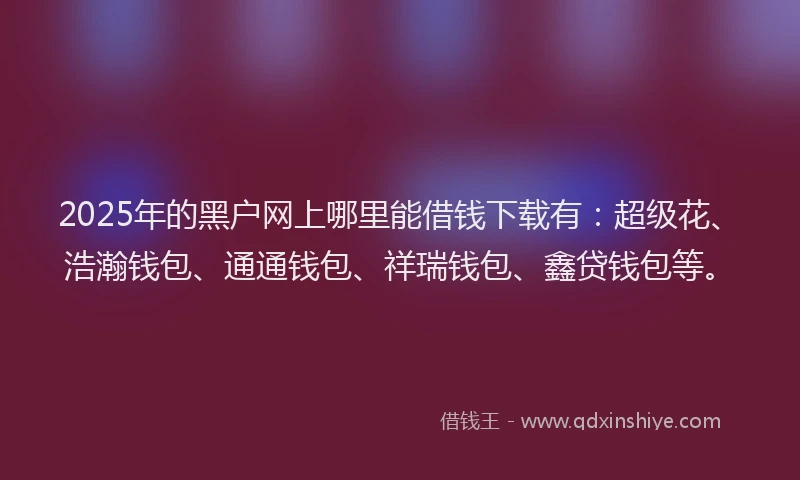 2025年的黑户网上哪里能借钱下载有：超级花、浩瀚钱包、通通钱包、祥瑞钱包、鑫贷钱包等。