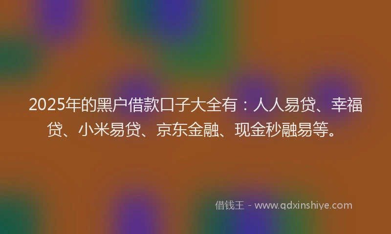 2025年的黑户借款口子大全有：人人易贷、幸福贷、小米易贷、京东金融、现金秒融易等。