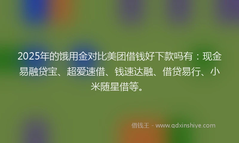 2025年的饿用金对比美团借钱好下款吗有：现金易融贷宝、超爱速借、钱速达融、借贷易行、小米随星借等。