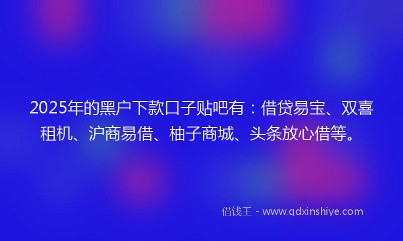 2025年的黑户下款口子贴吧有：借贷易宝、双喜租机、沪商易借、柚子商城、头条放心借等。
