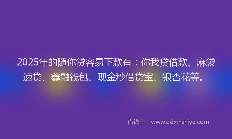 2025年的随你贷容易下款有：你我贷借款、麻袋速贷、鑫融钱包、现金秒借贷宝、银杏花等。