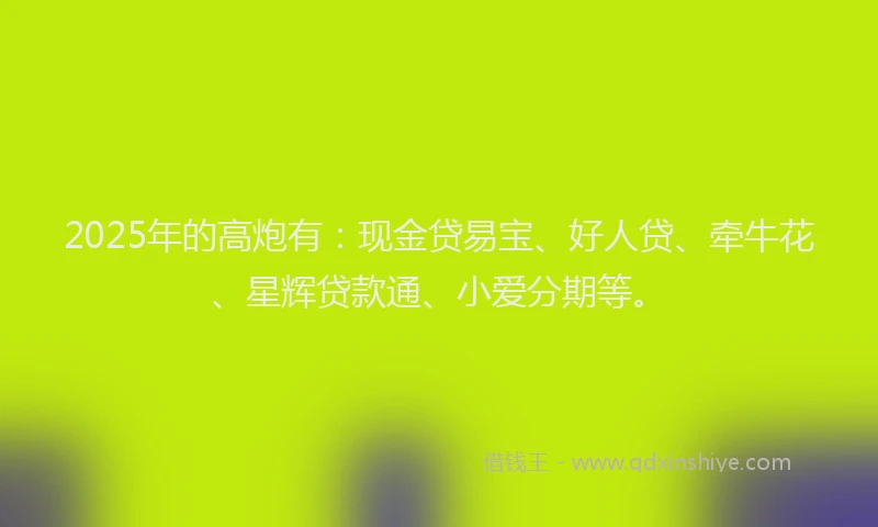 2025年的高炮有：现金贷易宝、好人贷、牵牛花、星辉贷款通、小爱分期等。