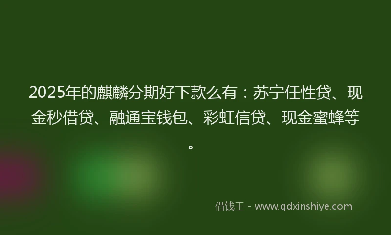 2025年的麒麟分期好下款么有：苏宁任性贷、现金秒借贷、融通宝钱包、彩虹信贷、现金蜜蜂等。