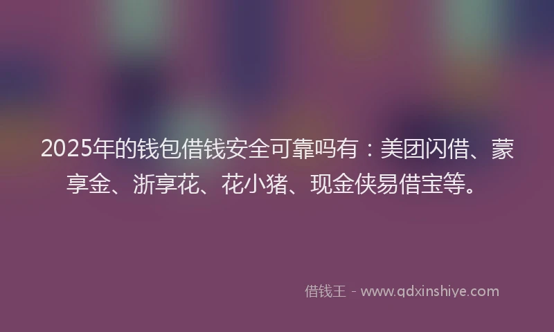 2025年的钱包借钱安全可靠吗有：美团闪借、蒙享金、浙享花、花小猪、现金侠易借宝等。