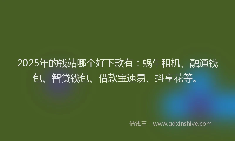 2025年的钱站哪个好下款有：蜗牛租机、融通钱包、智贷钱包、借款宝速易、抖享花等。