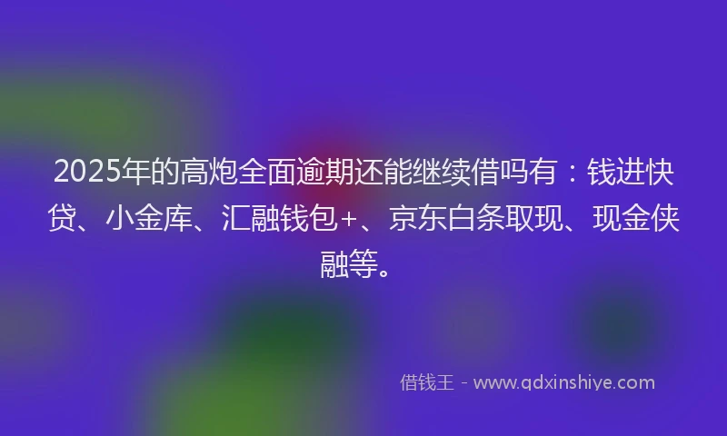 2025年的高炮全面逾期还能继续借吗有：钱进快贷、小金库、汇融钱包+、京东白条取现、现金侠融等。