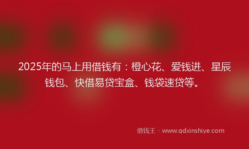 2025年的马上用借钱有：橙心花、爱钱进、星辰钱包、快借易贷宝盒、钱袋速贷等。