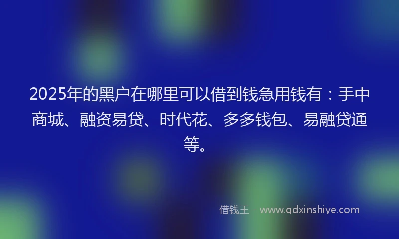 2025年的黑户在哪里可以借到钱急用钱有：手中商城、融资易贷、时代花、多多钱包、易融贷通等。