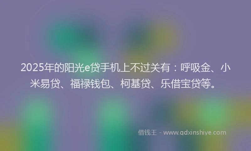 2025年的阳光e贷手机上不过关有：呼吸金、小米易贷、福禄钱包、柯基贷、乐借宝贷等。
