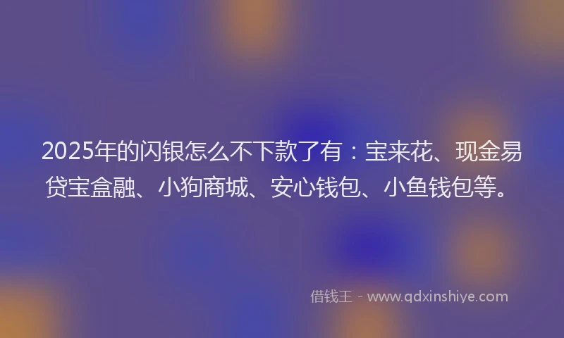 2025年的闪银怎么不下款了有：宝来花、现金易贷宝盒融、小狗商城、安心钱包、小鱼钱包等。