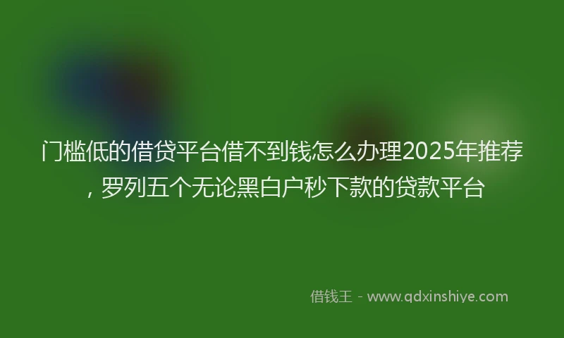 门槛低的借贷平台借不到钱怎么办理2025年推荐，罗列五个无论黑白户秒下款的贷款平台