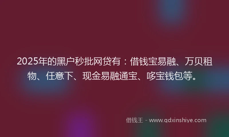 2025年的黑户秒批网贷有：借钱宝易融、万贝租物、任意下、现金易融通宝、哆宝钱包等。
