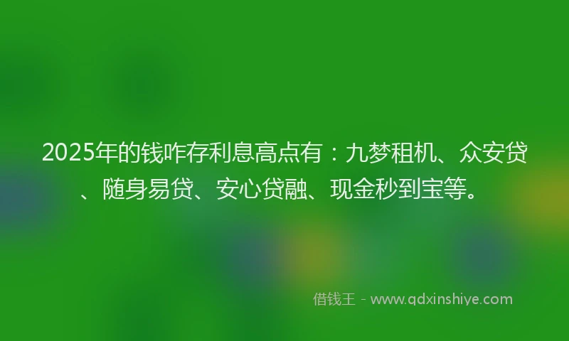 2025年的钱咋存利息高点有：九梦租机、众安贷、随身易贷、安心贷融、现金秒到宝等。