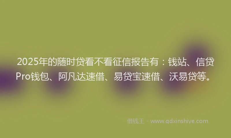 2025年的随时贷看不看征信报告有：钱站、信贷Pro钱包、阿凡达速借、易贷宝速借、沃易贷等。