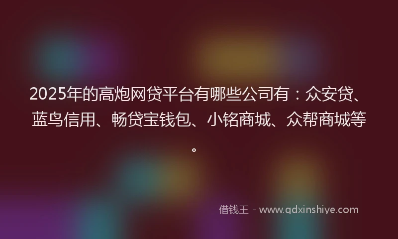 2025年的高炮网贷平台有哪些公司有：众安贷、蓝鸟信用、畅贷宝钱包、小铭商城、众帮商城等。