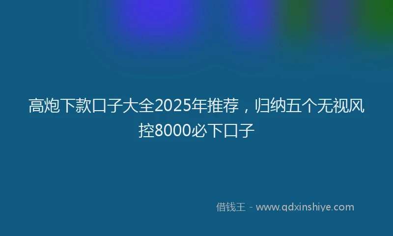 高炮下款口子大全2025年推荐，归纳五个无视风控8000必下口子