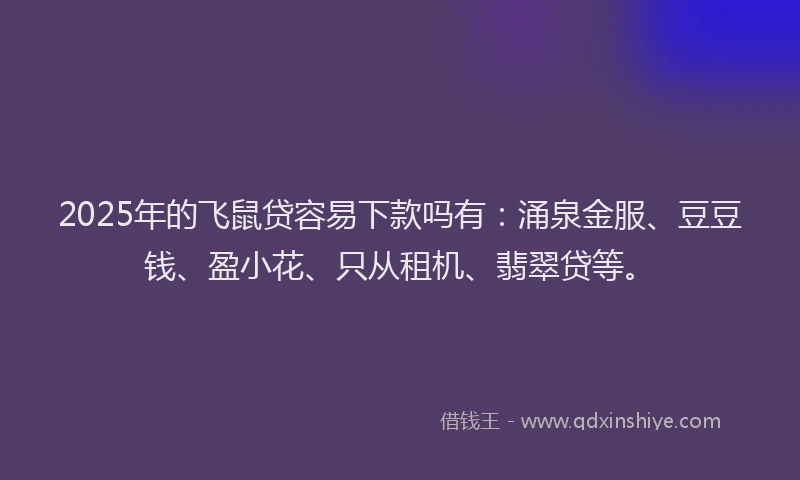 2025年的飞鼠贷容易下款吗有：涌泉金服、豆豆钱、盈小花、只从租机、翡翠贷等。