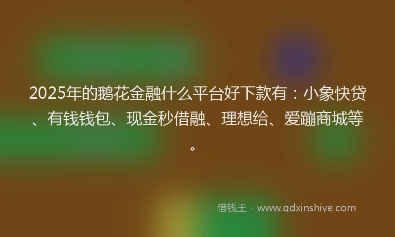 2025年的鹅花金融什么平台好下款有：小象快贷、有钱钱包、现金秒借融、理想给、爱蹦商城等。