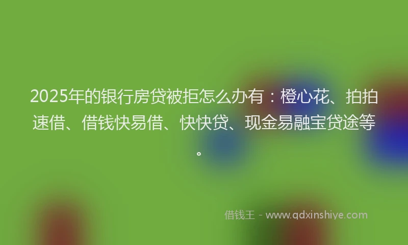 2025年的银行房贷被拒怎么办有：橙心花、拍拍速借、借钱快易借、快快贷、现金易融宝贷途等。