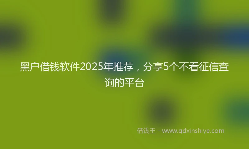 黑户借钱软件2025年推荐，分享5个不看征信查询的平台