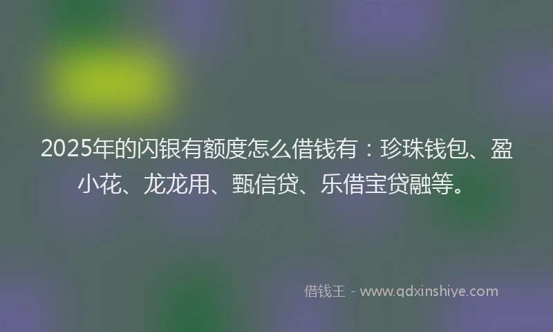 2025年的闪银有额度怎么借钱有：珍珠钱包、盈小花、龙龙用、甄信贷、乐借宝贷融等。