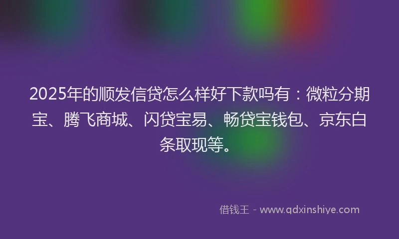 2025年的顺发信贷怎么样好下款吗有：微粒分期宝、腾飞商城、闪贷宝易、畅贷宝钱包、京东白条取现等。